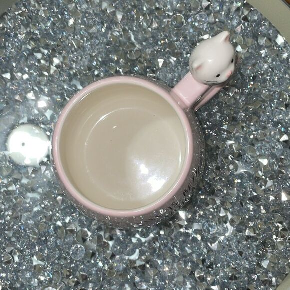 Eccolo pink cute kawaii cat large ceramic coffee mug life is better with a cat - Picture 10 of 10